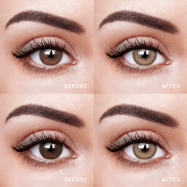 The before and after comparison of wearing 【Prescription】Nebulae Brown Contact Lenses.
